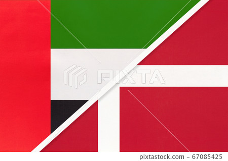 United Arab Emirates or UAE and Denmark, symbol of flags United Arab Emirates or UAE and Denmark, symbol of flags 67085425
