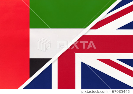 United Arab Emirates or UAE and United Kingdom or UK flags 67085445