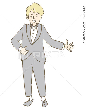 A man in formal wear singing with a smile 67086646