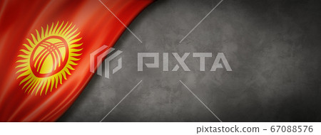 Kyrgyzstan flag on concrete wall banner Kyrgyzstan flag on concrete wall banner 67088576