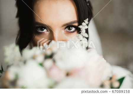 Portrait of a beautiful fashion bride, sweet and sensual. Wedding make up and hair Portrait of a beautiful fashion bride, sweet and sensual. Wedding make up and hair 67089158