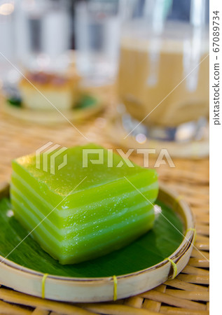 green thai dessert, Layer Sweet Cake on wooden 67089734