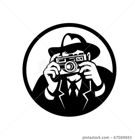 Photographer Wearing Fedora Shooting Camera Retro 67089883