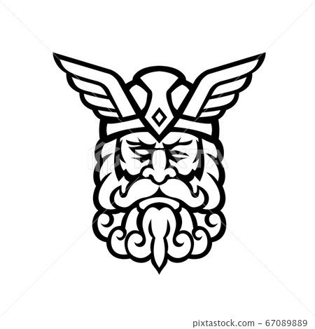 Head of Odin Norse God Front View Mascot Black and 67089889