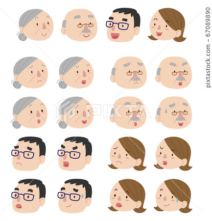 2 generation couple, various facial expression icon set of family 67089890