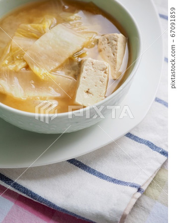 Traditional Korean food: Cabbage Soybean Paste Soup 67091859