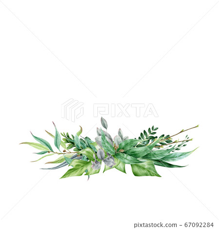 Green leaf bouquet watercolor elegant arrangement. Green leaf bouquet watercolor elegant arrangement. 67092284