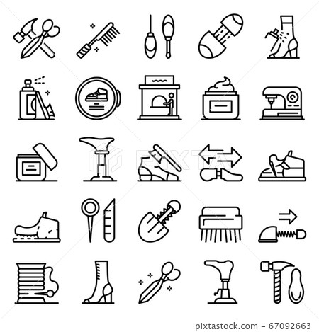 Shoe repair icons set, outline style 67092663