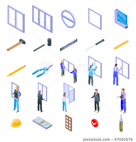 Window installation icons set, isometric style - Stock Illustration ...