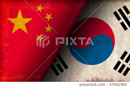 International conflict / political conflict / dirty flag illustration (Korea vs China) 67092969
