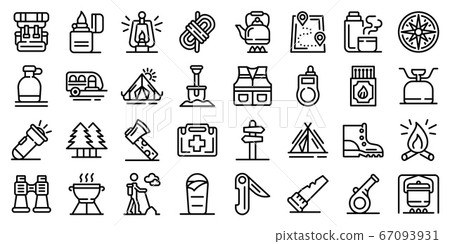 Survival icons set, outline style 67093931