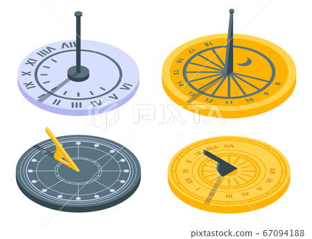 Sundial icons set, isometric style Sundial icons set, isometric style 67094188