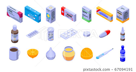 Flu icons set, isometric style Flu icons set, isometric style 67094191