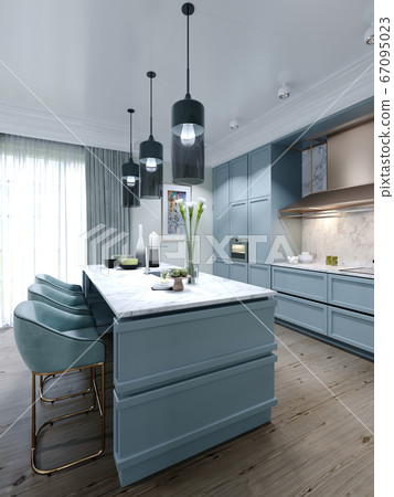 Modern Trendy Kitchen With Light Blue Faded Coral Stock Illustration 67095023 Pixta