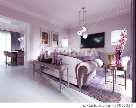 Modern art deco living room in lilac color with Modern art deco living room in lilac color with 67095327