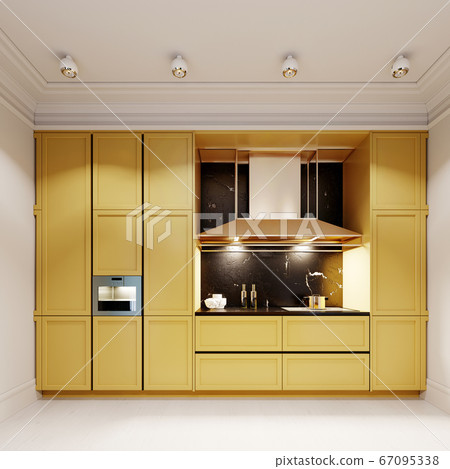 Fashionable and modern kitchen in yellow with a 67095338