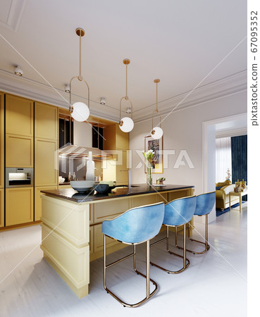 Fashionable and modern kitchen in yellow with a 67095352