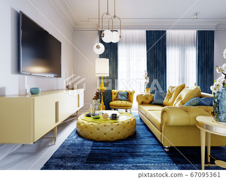 Luxurious fashionable living room with yellow 67095361