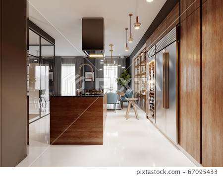 Luxurious kitchen modern style with wooden 67095433