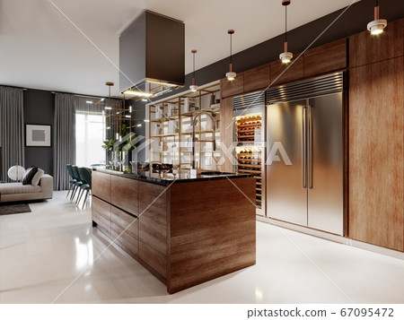Luxurious kitchen modern style with wooden 67095472