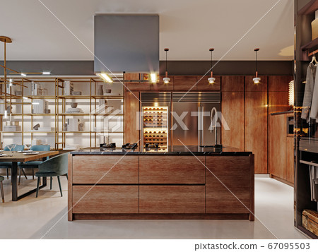 Luxurious kitchen modern style with wooden 67095503