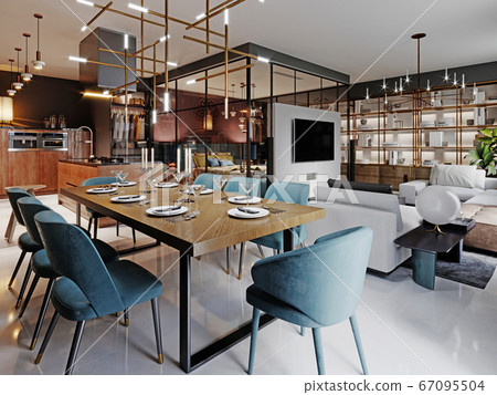 Large modern dining table in a trendy style, 67095504