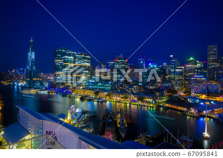 Night view of Darling Harbor taken with a wide lens from a high place in Sydney Night view of Darling Harbor taken with a wide lens from a high place in Sydney 67095841