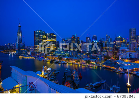 Darling Harbor in the evening taken with a wide lens from high places in Sydney Darling Harbor in the evening taken with a wide lens from high places in Sydney 67095845