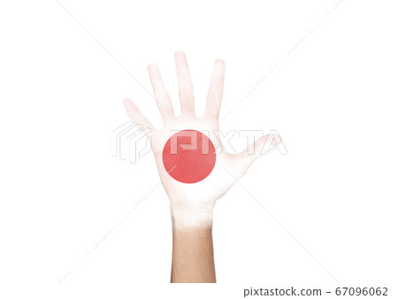Creative Collage Of Japanese Flag Painted On Open Male Palm 67096062