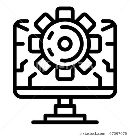 Computer and gear icon, outline style 67097076