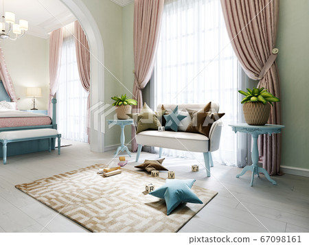 Childrens room with a bedroom and a play area, a Childrens room with a bedroom and a play area, a 67098161