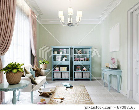 Play area in a childrens room with a sofa, side Play area in a childrens room with a sofa, side 67098163
