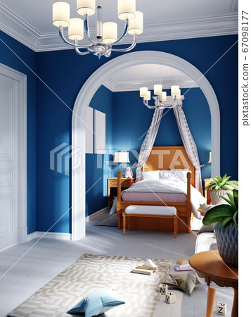 Childrens bedroom and play area in blue, orange 67098177