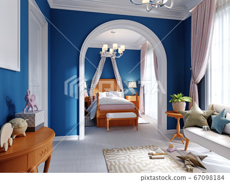 Childrens bedroom and play area in blue, orange 67098184