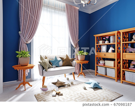 Design of a playroom for a small child, blue, 67098187