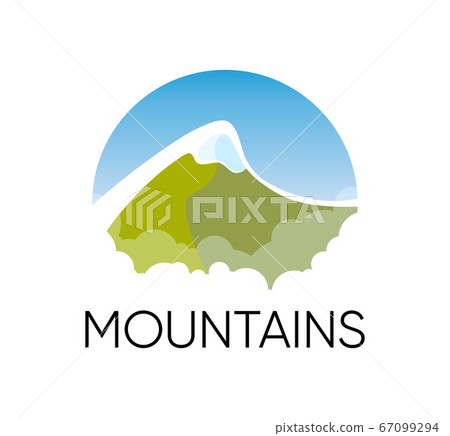 Alpine Mountains in round emblem for Travel 67099294