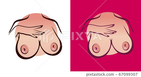 Big Boobs isolated on white and pink color. 67099307