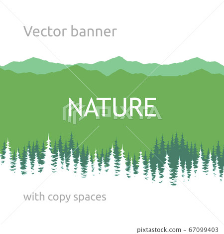 Banner with green background and Forest Silhouette Banner with green background and Forest Silhouette 67099403