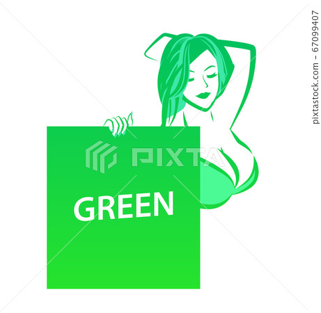 Nude Girl in sweemsuit holding green banner Nude Girl in sweemsuit holding green banner 67099407