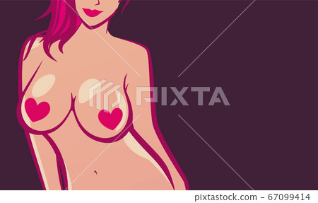 Nude Girl topless with big Boobs on dark 67099414