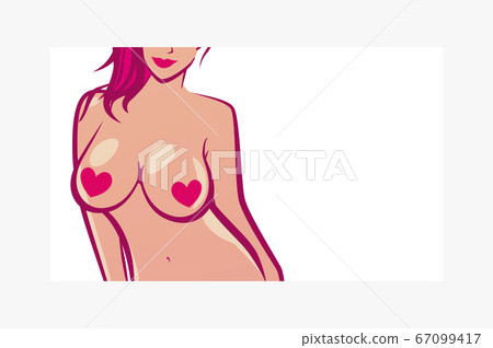 Sexy girl with big boobs. Nude Lady vector banner 67099417