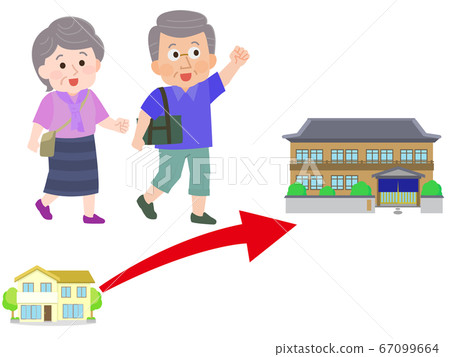 Short trip Illustration of an elderly couple staying at a nearby inn 67099664