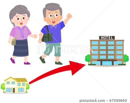 Short trip Illustration of an elderly couple staying at a nearby hotel 67099669
