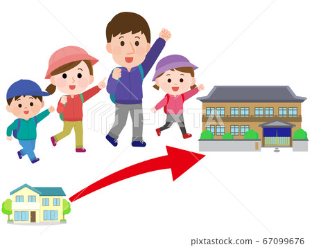 Illustration of a family staying at a nearby inn on an excursion 67099676