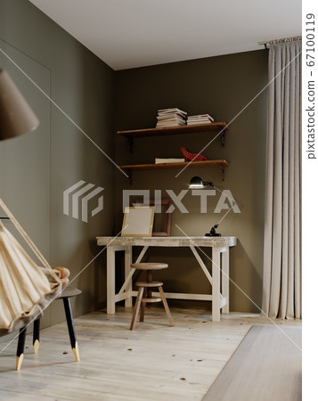 A Desk With Shelves Above It In A Traditional Loft Stock Illustration 67100119 Pixta