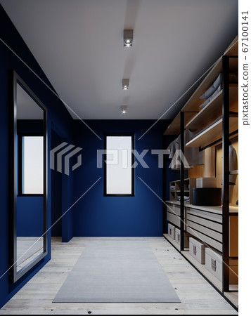Wardrobe in the apartment with blue walls. Wardrobe in the apartment with blue walls. 67100141