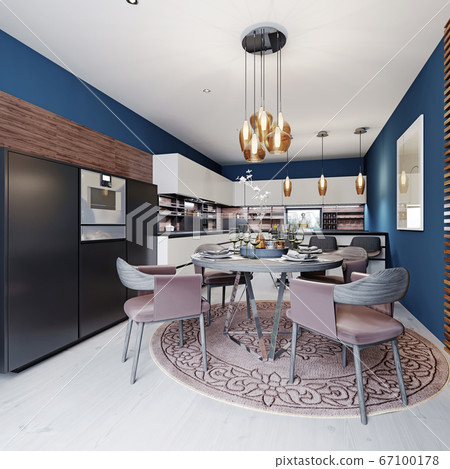 Luxurious multi-colored kitchen with dining tables 67100178