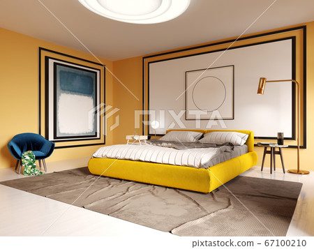 Design of a modern bedroom in yellow with a white Design of a modern bedroom in yellow with a white 67100210