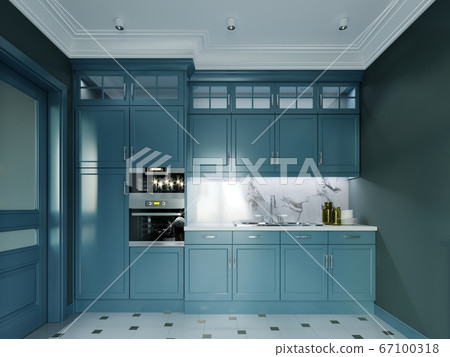 Modern kitchen furniture, dark turquoise color. Modern kitchen furniture, dark turquoise color. 67100318