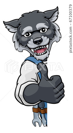 Wolf Mascot Plumber Mechanic Handyman Worker Wolf Mascot Plumber Mechanic Handyman Worker 67100379